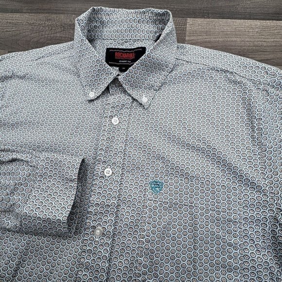 Rock and Roll Cowboy Button Down Shirt Medium Blue Floral Chest Pocket L/S‎ - Picture 1 of 9